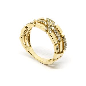 Anillo Oro Amarillo Entrelazado de Diamantes