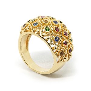 Anillo Oro Amarillo Multicolor Tramado