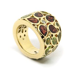 Anillo Oro Amarillo Diseño Granates Gota