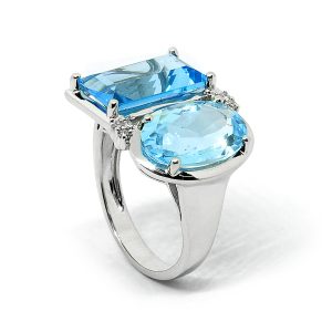 Anillo Oro Blanco Doble Topacios Azules