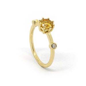 Anillo Oro Amarillo Citrino Diamantes Diseño Botón