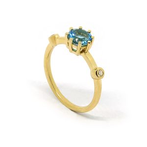 Anillo Oro Amarillo Topacio Azul Diseño Boton