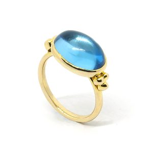 Anillo Oro Amarillo Topacio Azul Cabuchon Griego
