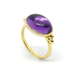 Anillo Oro Amarillo Amatista Cabuchon Griego