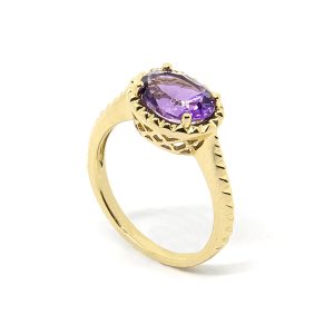 Anillo Oro Amarillo Amatista Oval