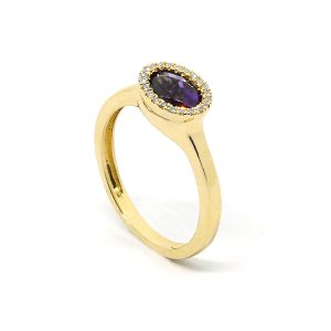 Anillo Oro Amarillo Amatista Ovalada Rodeada Diamantes