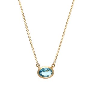 Collar Oro Amarillo Topacio Azul Satinado