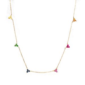 Collar Oro Amarillo Trilogía Piedras Multicolor