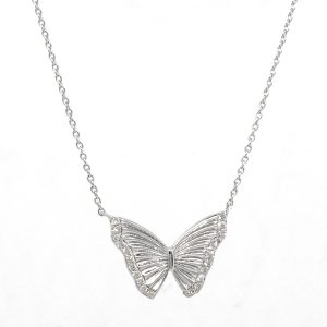 Collar Oro Blanco Mariposa Diamantes