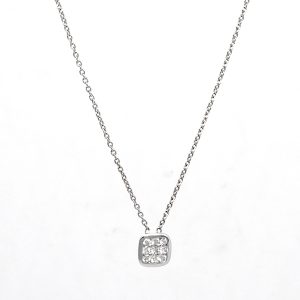Collar Oro Blanco Disco Cushion Diamantes