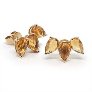Aros Oro Amarillo Trilogía Citrinos Gota