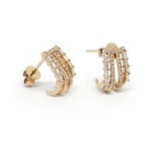 Aros Oro Amarillo Líneas de Diamantes