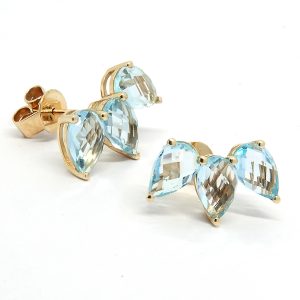 Aros Oro Amarillo Trilogía Topacios Azules Gota