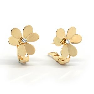 Aros Oro Amarillo Trebol de Diamantes