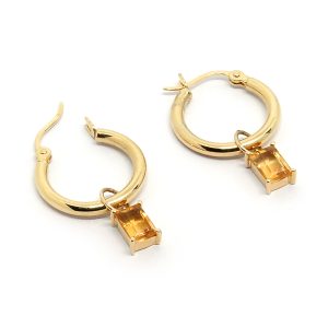 Aros Argollas con Piedras Citrinos Colgantes
