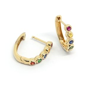 Aros Oro Amarillo Argollas Piedras Multicolor