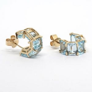 Aros Oro Amarillo Argollas Topacios Azules