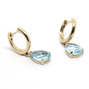 Aros Oro Amarillo Argollas Topacios Azules Colgantes