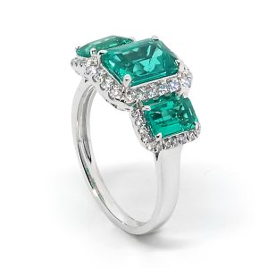 Anillo Oro Blanco Trilogía de Esmeraldas