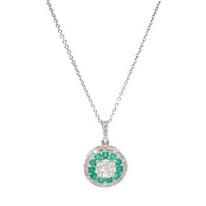 Collar Oro Blanco Esmeralda Diamantes Disco